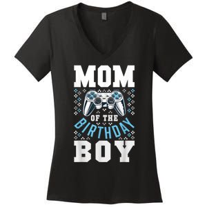 Mom Of The Birthday Boy Matching Video Gamer Birthday Party Women's V-Neck T-Shirt