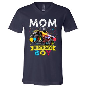 Mom Of The Birthday Boy Monster Truck Birthday Novelty Gift V-Neck T-Shirt