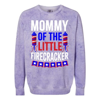 Mommy Of The Little Firecracker 4th Of July Birthday Funny Great Gift Colorblast Crewneck Sweatshirt