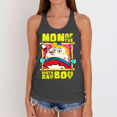 Mom Of The Birthday Boy Mother Gift Match Movies Women's Knotted Racerback Tank