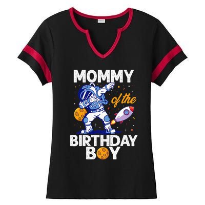 Mommy Of The Birthday Astronaut Space Planet B-day Mom Ladies Halftime Notch Neck Tee