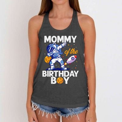 Mommy Of The Birthday Astronaut Space Planet B-day Mom Women's Knotted Racerback Tank