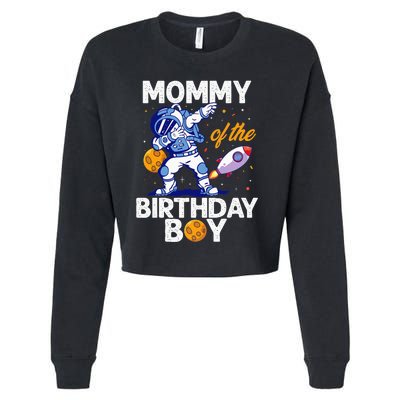 Mommy Of The Birthday Astronaut Space Planet B-day Mom Cropped Pullover Crew