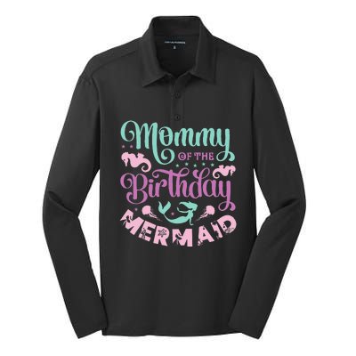 Mommy Of The Birthday Mermaid Sayings Mom Mother Mama Silk Touch Performance Long Sleeve Polo