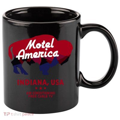 Motel America Indiana, USA Air Conditioning Free Cable TV 11oz C Handle Ceramic Mug