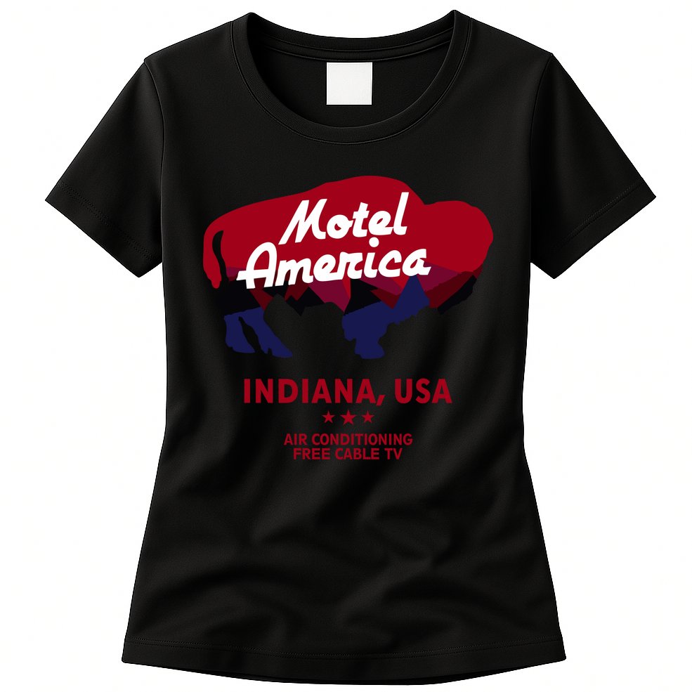 Motel America Indiana, USA Air Conditioning Free Cable TV Womens T-Shirt