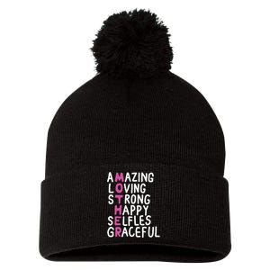 Mother Amazing Loving Strong Pom Pom 12in Knit Beanie