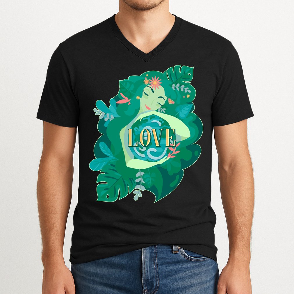 Mother Earth Hugging Earth Love Earth Day V-Neck T-Shirt
