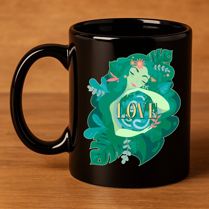 Mother Earth Hugging Earth Love Earth Day 11oz C Handle Ceramic Mug