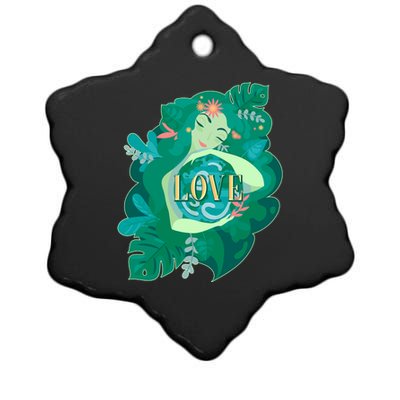 Mother Earth Hugging Earth Love Earth Day Ceramic Star Ornament