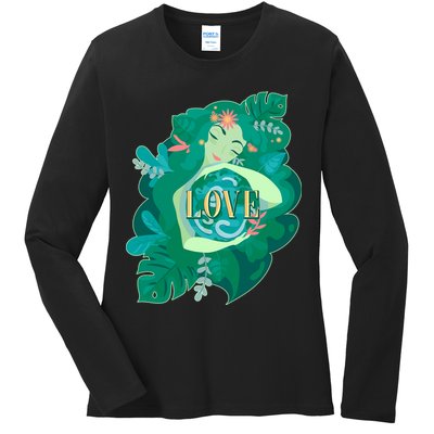 Mother Earth Hugging Earth Love Earth Day Ladies Long Sleeve Shirt