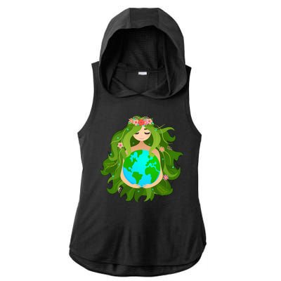 Mother Gaia Earth World Cute Ladies PosiCharge Tri-Blend Wicking Draft Hoodie Tank