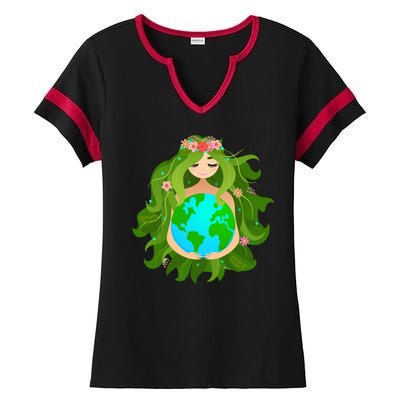 Mother Gaia Earth World Cute Ladies Halftime Notch Neck Tee