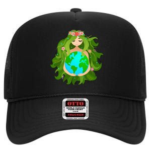 Mother Gaia Earth World Cute High Crown Mesh Back Trucker Hat