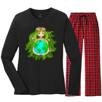 Mother Gaia Earth World Cute Women's Long Sleeve Flannel Pajama Set 