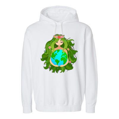 Mother Gaia Earth World Cute Garment-Dyed Fleece Hoodie