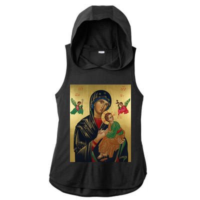 Mother Mary And Jesus Ladies PosiCharge Tri-Blend Wicking Draft Hoodie Tank