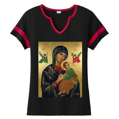 Mother Mary And Jesus Ladies Halftime Notch Neck Tee