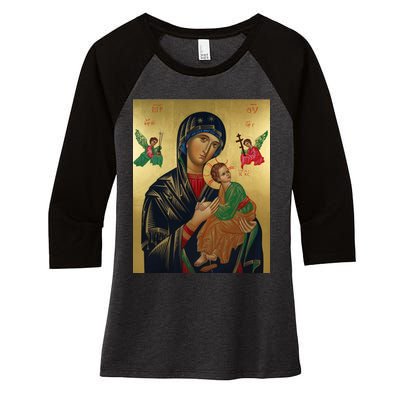 Mother Mary And Jesus Women's Tri-Blend 3/4-Sleeve Raglan Shirt