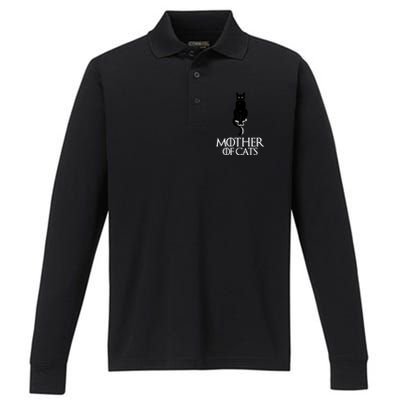 Mother of Cats Funny Cat Lover Performance Long Sleeve Polo