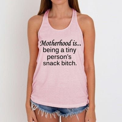 Motherhood Is Being A Tiny Person's Snack Women's Knotted Racerback Tank