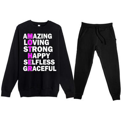 Mother's Day Quote Amazing Loving Strong Happy Premium Crewneck Sweatsuit Set