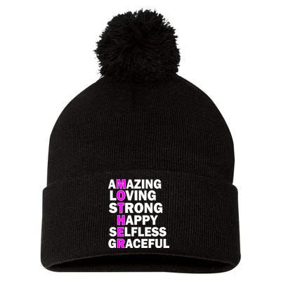 Mother's Day Quote Amazing Loving Strong Happy Pom Pom 12in Knit Beanie