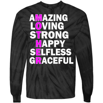 Mother's Day Quote Amazing Loving Strong Happy Tie-Dye Long Sleeve Shirt