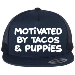 Motivated By Tacos & Puppies Flat Bill Trucker Hat