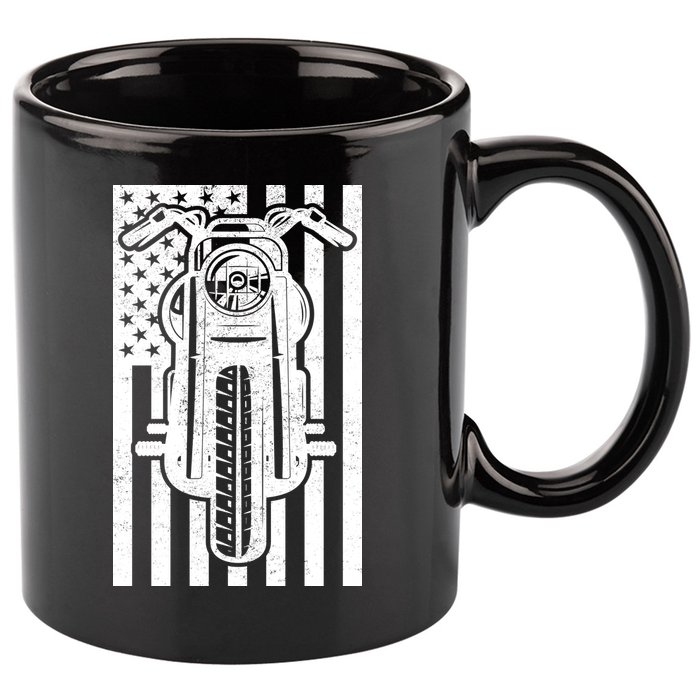 Motorcycle Biker USA Flag 11oz C Handle Ceramic Mug