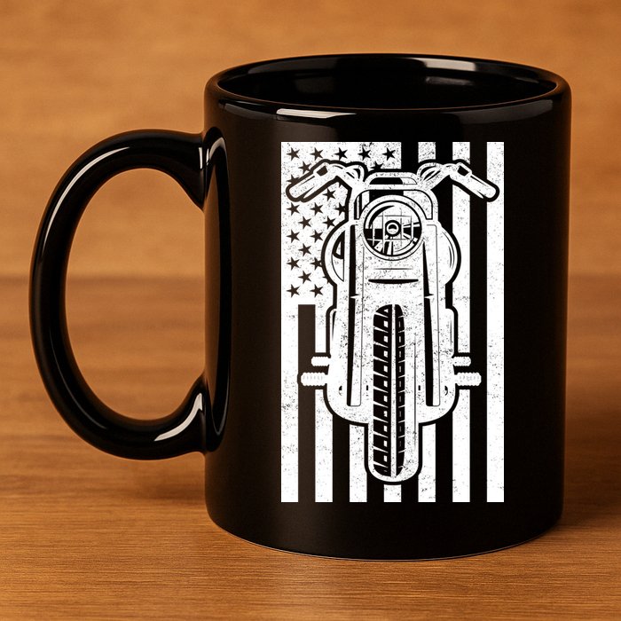 Motorcycle Biker USA Flag 11oz C Handle Ceramic Mug
