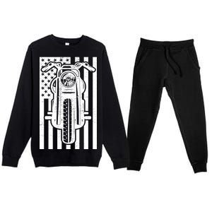 Motorcycle Biker USA Flag Premium Crewneck Sweatsuit Set