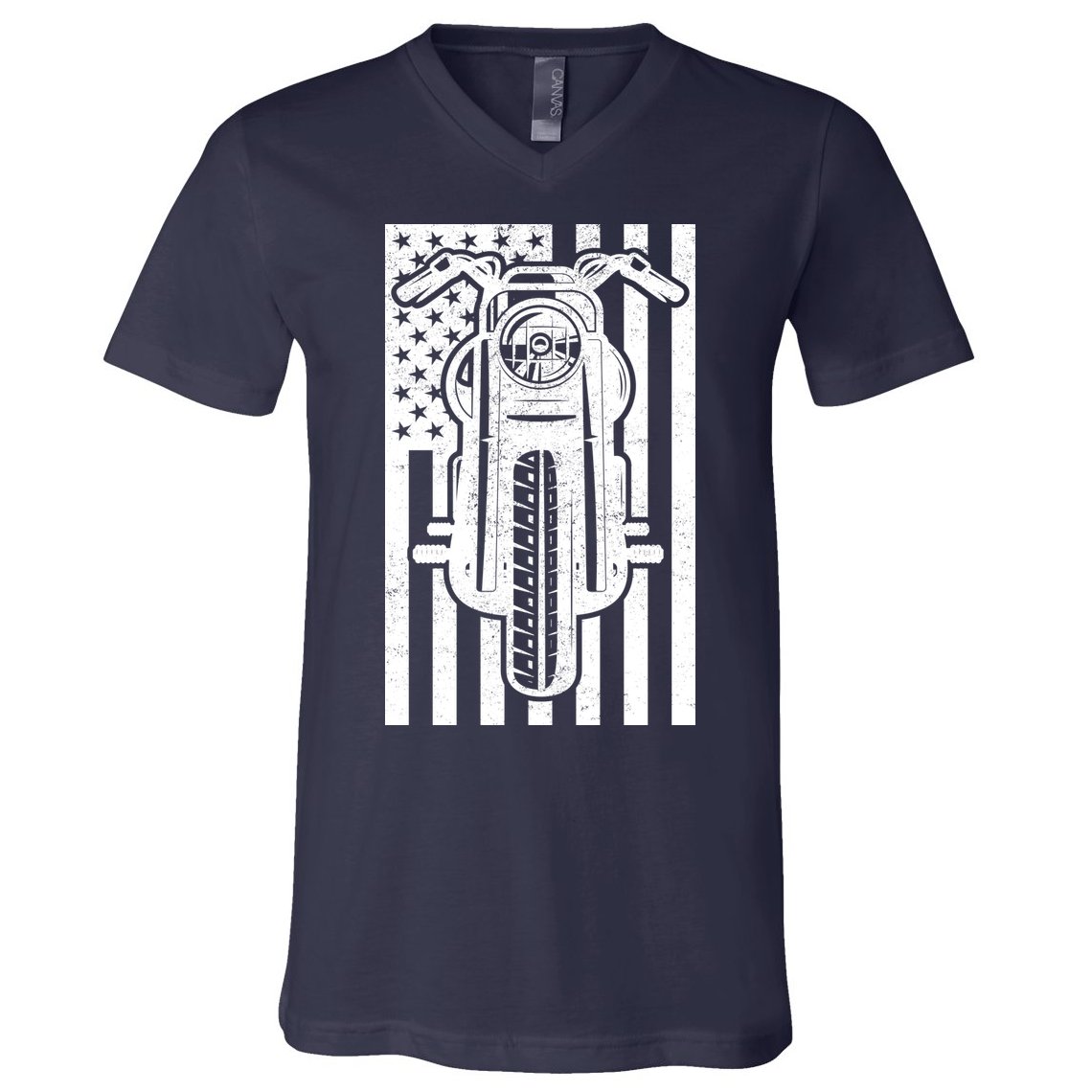 Motorcycle Biker USA Flag V-Neck T-Shirt