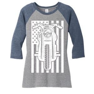 Motorcycle Biker USA Flag Women's Tri-Blend 3/4-Sleeve Raglan Shirt