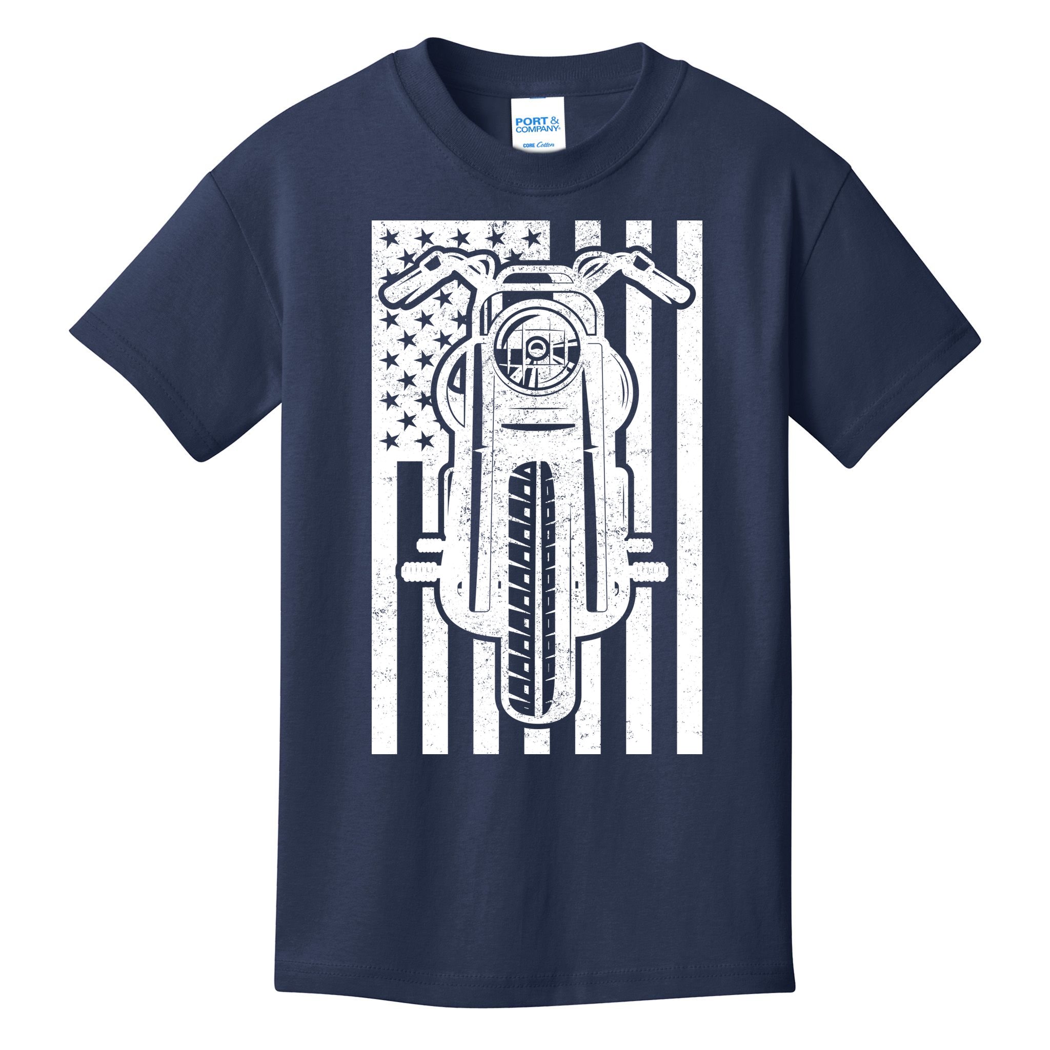 Motorcycle Biker USA Flag Kids T-Shirt