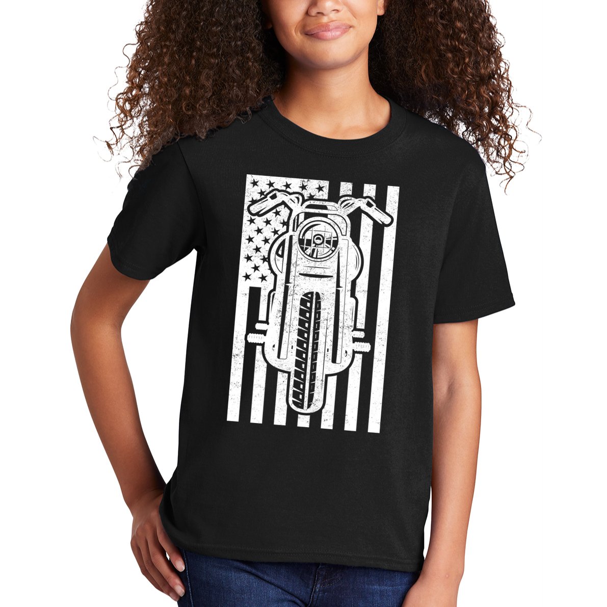 Motorcycle Biker USA Flag Kids T-Shirt
