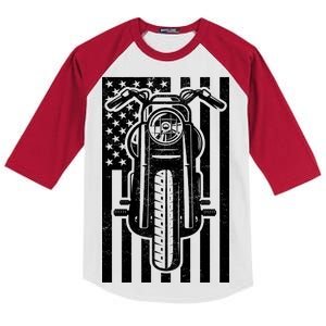 Motorcycle Biker USA Flag Kids Colorblock Raglan Jersey