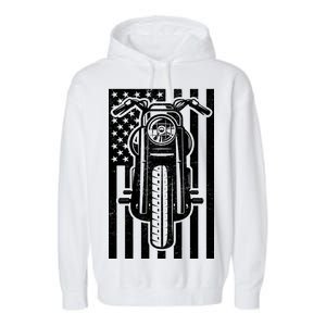 Motorcycle Biker USA Flag Garment-Dyed Fleece Hoodie