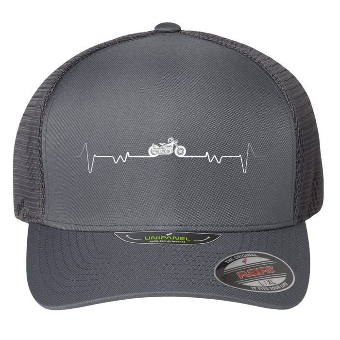 Motorcycle Heartbeat Pulse Biker Flexfit Unipanel Trucker Cap