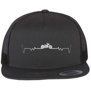 Motorcycle Heartbeat Pulse Biker Flat Bill Trucker Hat