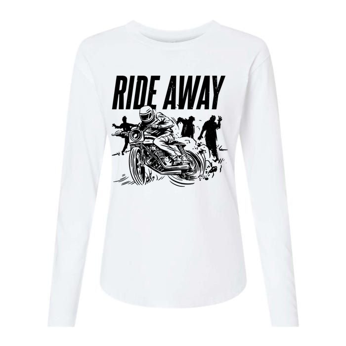 Motorcycle Zombies Ride Away Womens Cotton Relaxed Long Sleeve T-Shirt