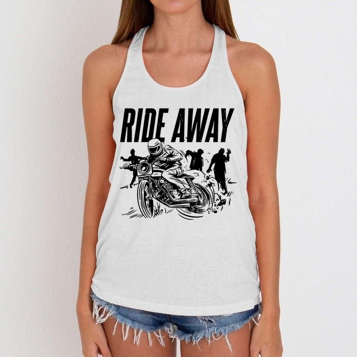 Motorcycle Zombies Ride Away Women's Knotted Racerback Tank