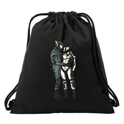 Motorcyclist Couple Drawstring Bag