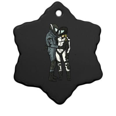 Motorcyclist Couple Ceramic Star Ornament