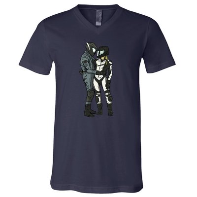 Motorcyclist Couple V-Neck T-Shirt