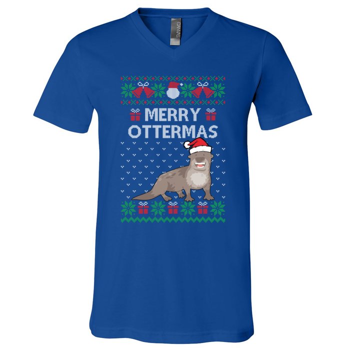 Merry Ottermas Ugly Christmas Sweaters Cool Gift V-Neck T-Shirt