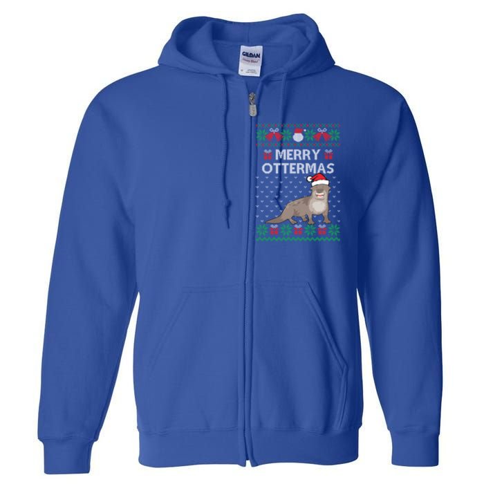 Merry Ottermas Ugly Christmas Sweaters Cool Gift Full Zip Hoodie