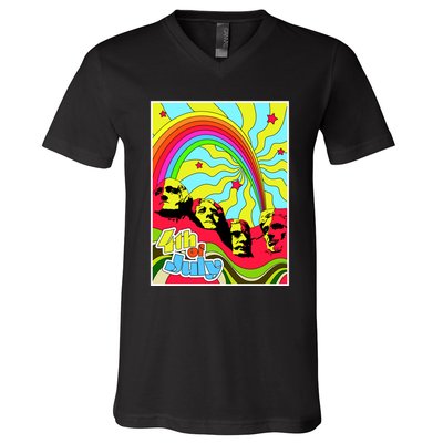Mount Rushmore 4th of July Abstract V-Neck T-Shirt