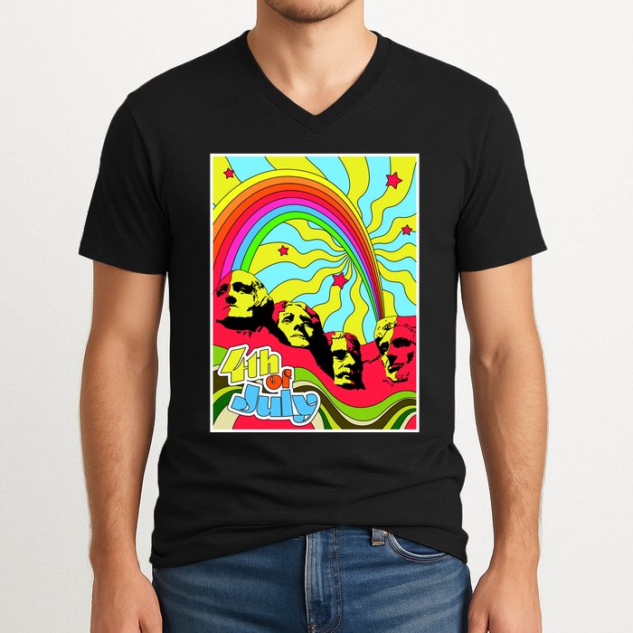 Mount Rushmore 4th of July Abstract V-Neck T-Shirt