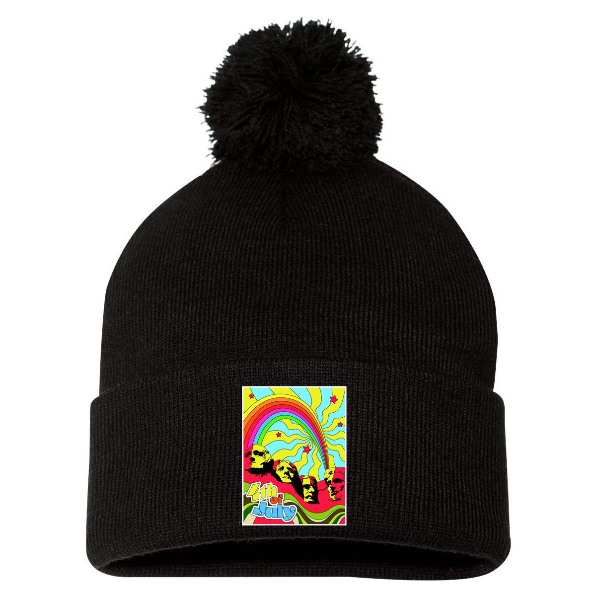 Mount Rushmore 4th of July Abstract Pom Pom 12in Knit Beanie